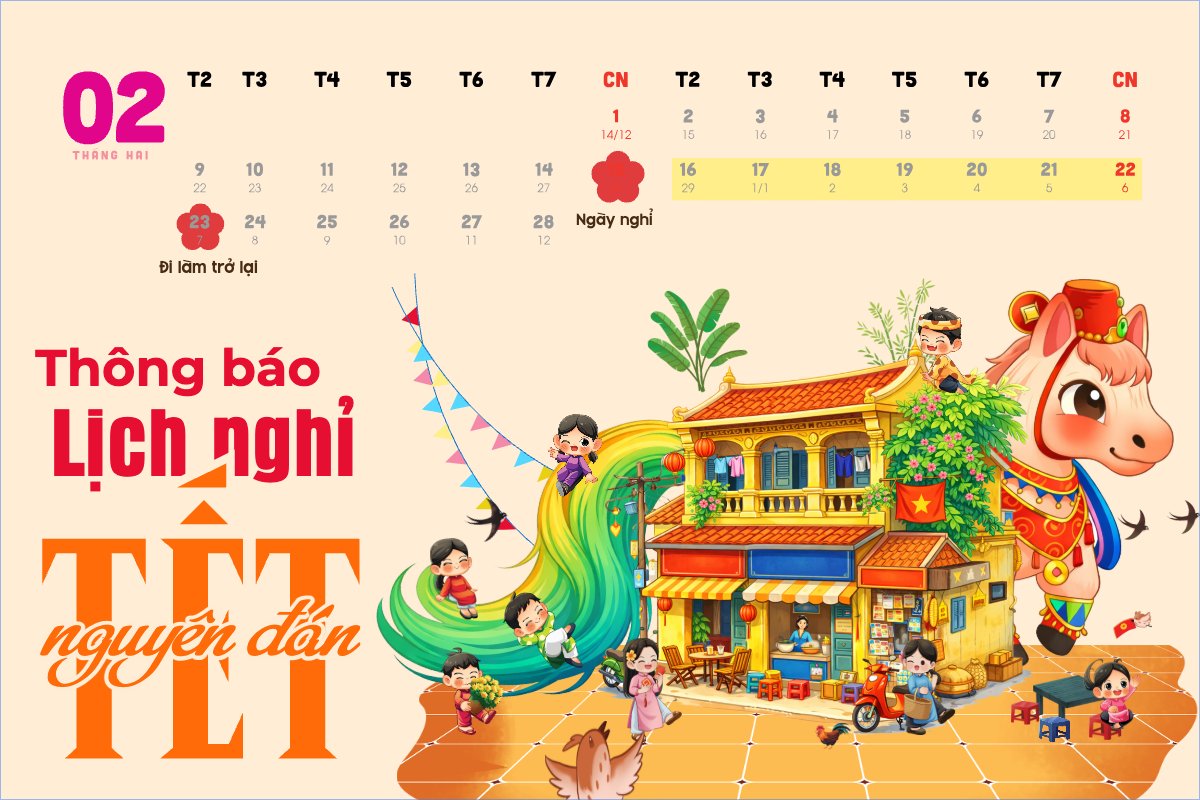 Mẫu Bài post MXH ngang Thông báo nghỉ tết Nguyên Đán — LayerPic