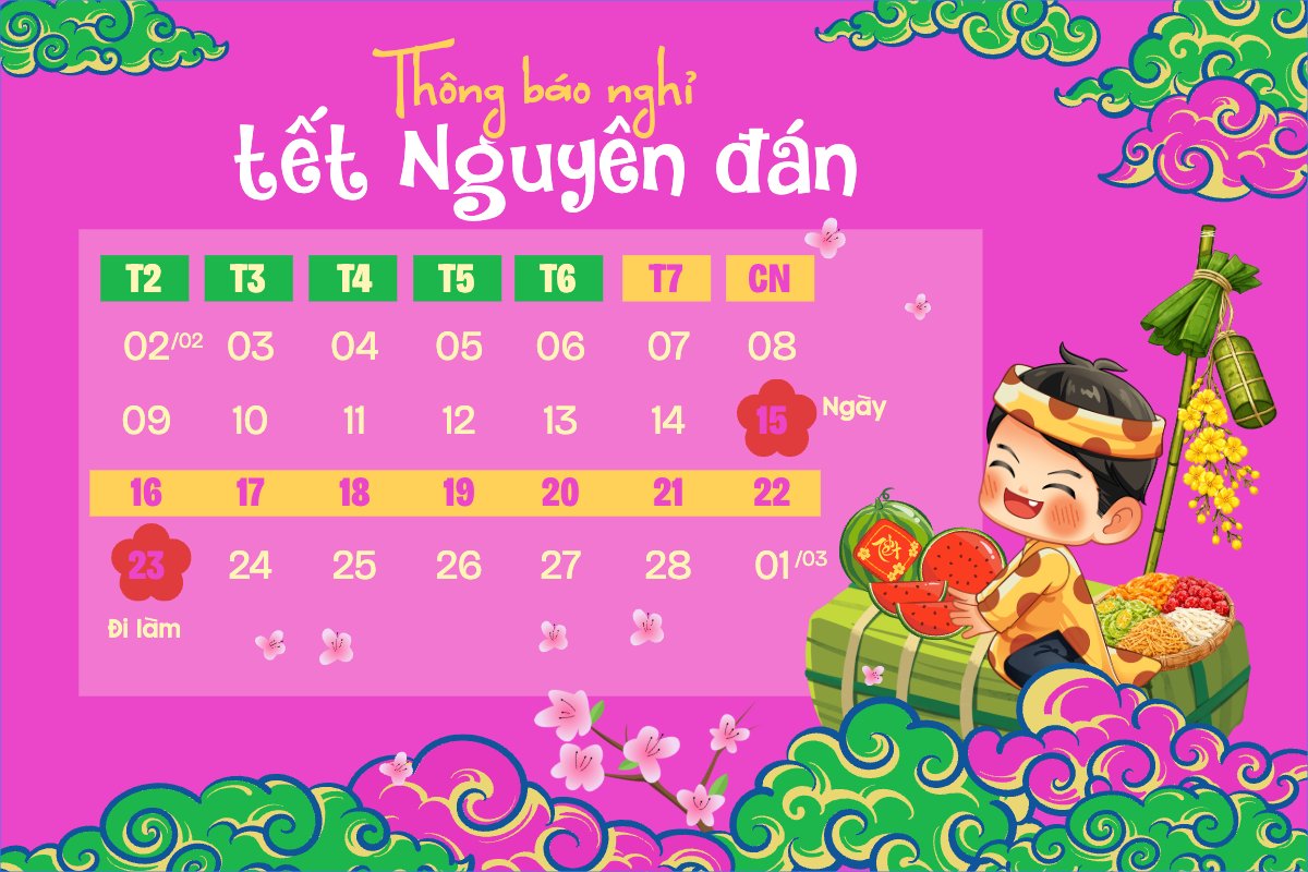 Mẫu Bài post MXH ngang Thông báo nghỉ tết Nguyên Đán — LayerPic