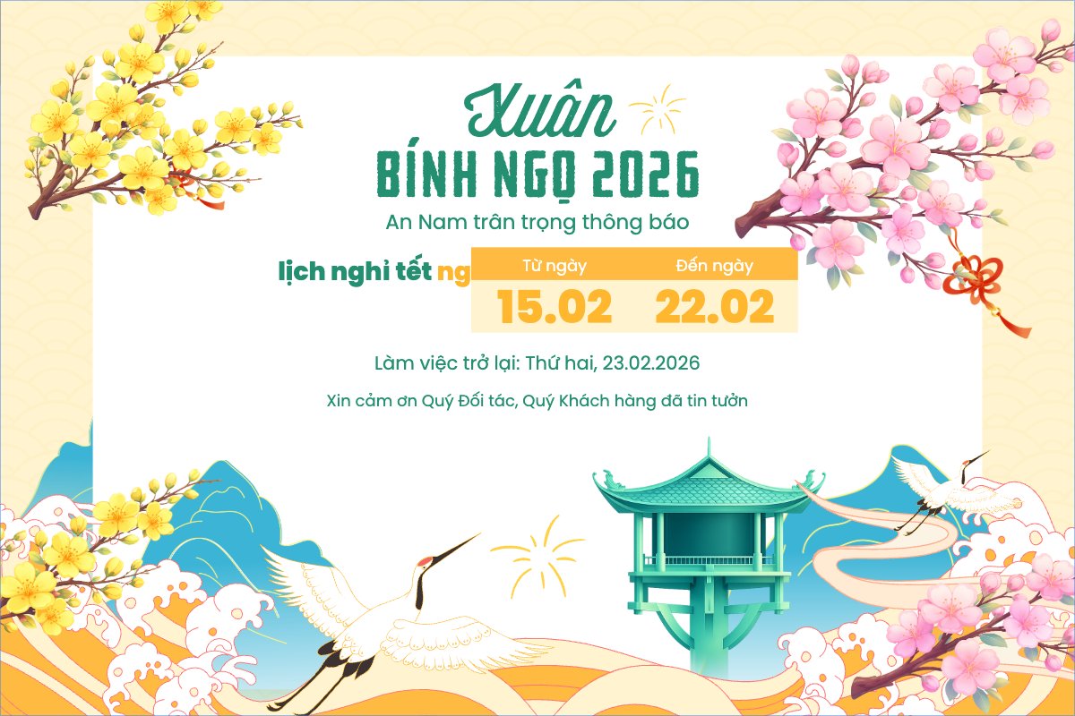 Mẫu Bài post MXH ngang Thông báo lịch nghỉ tết nguyên đán Bính Ngọ 2026 — LayerPic