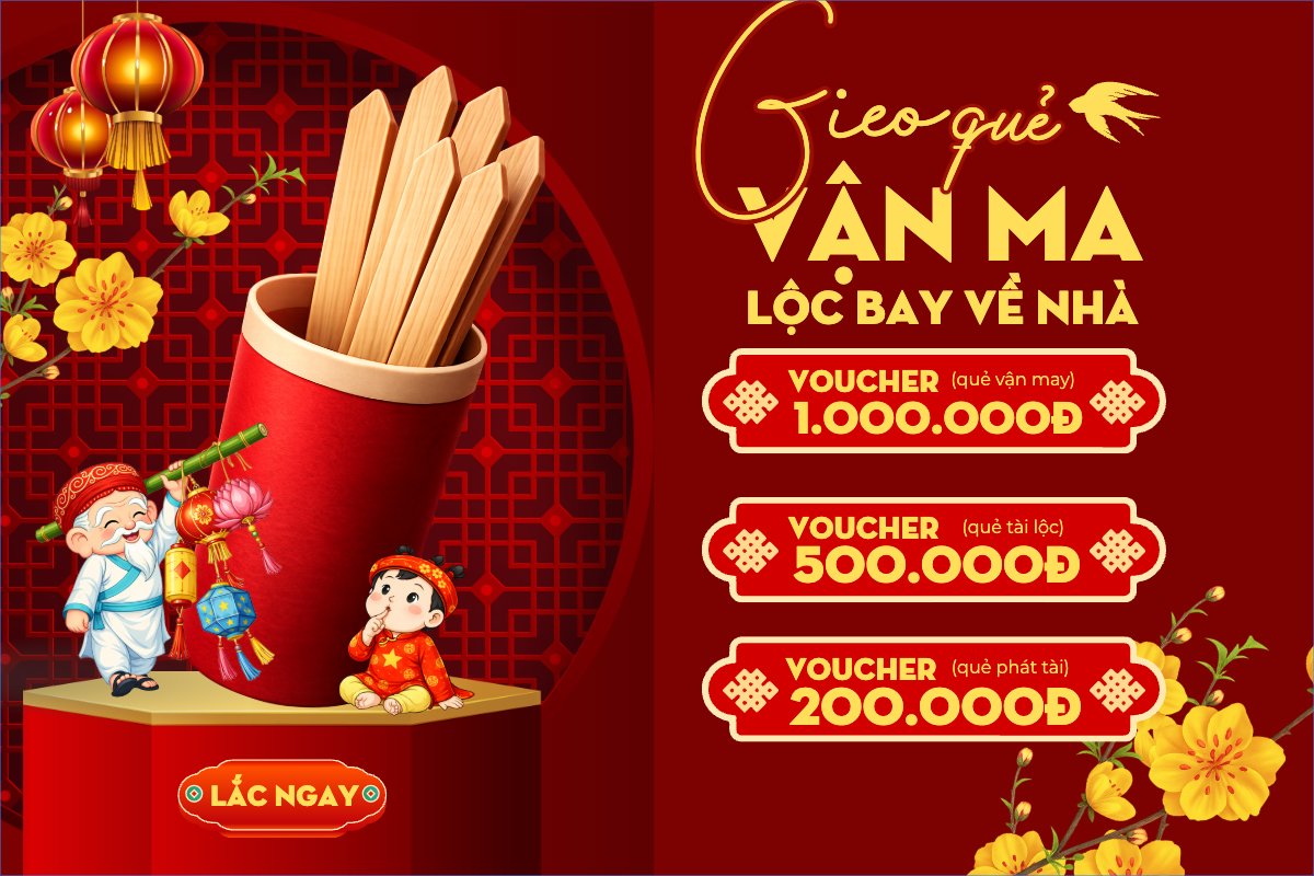 Mẫu Bài post MXH ngang Gieo quẻ vận may lộc bay về nhà — LayerPic
