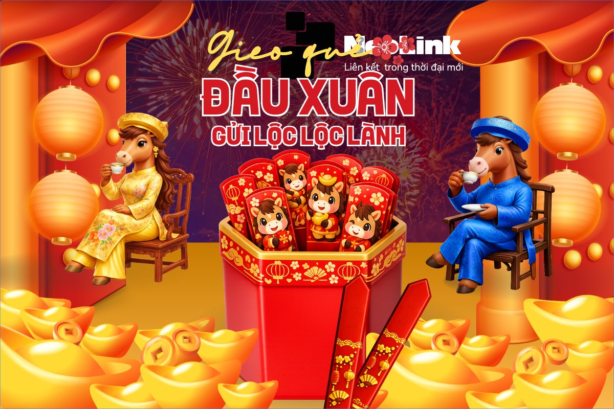 Mẫu Bài post MXH ngang Gieo quẻ đầu xuân gửi lộc lộc lành — LayerPic