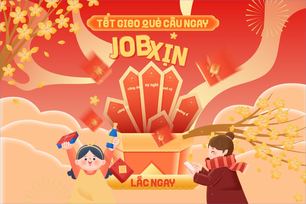 Mẫu Bài post MXH ngang Tết gieo quẻ cầu ngay Job xịn — LayerPic