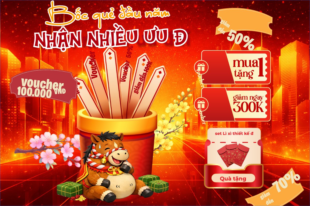 Mẫu Bài post MXH ngang Bốc quẻ đầu năm nhận nhiêu ưu đãi — LayerPic