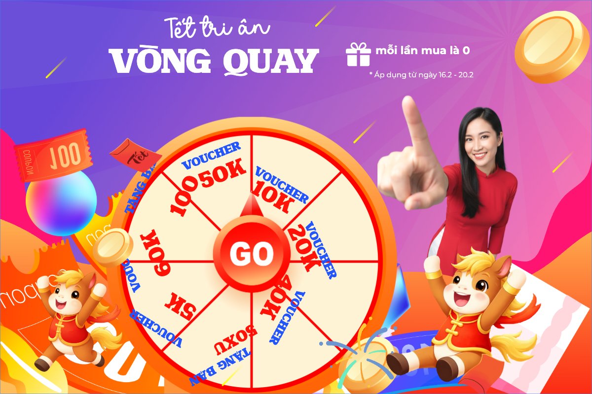 Mẫu Bài post MXH ngang Tết tri ân vòng quay may mắn — LayerPic