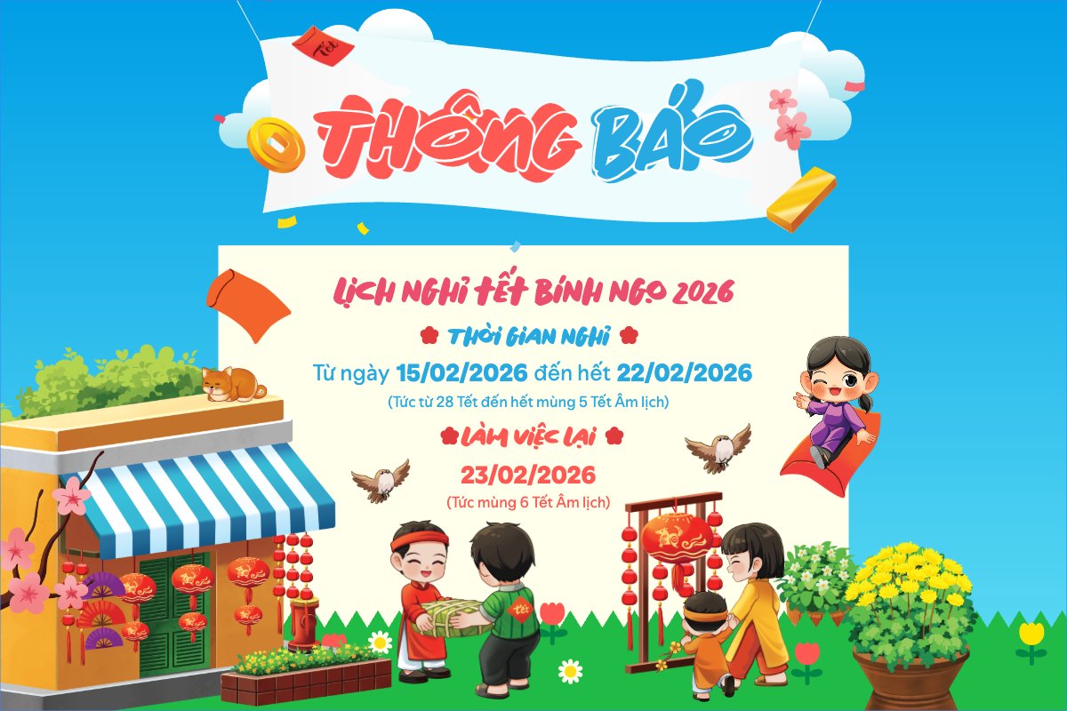 Mẫu Bài post MXH ngang Thông báo lịch nghỉ tết nguyên đán Bính Ngọ 2026 — LayerPic
