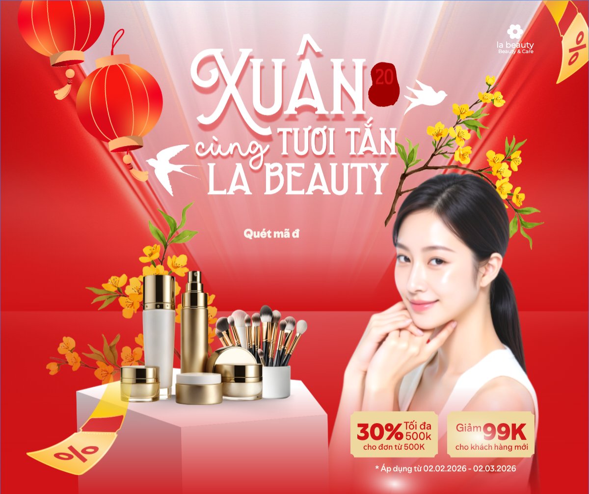 Mẫu Bài post MXH ngang Xuân tươi tắn cùng La Beauty — LayerPic