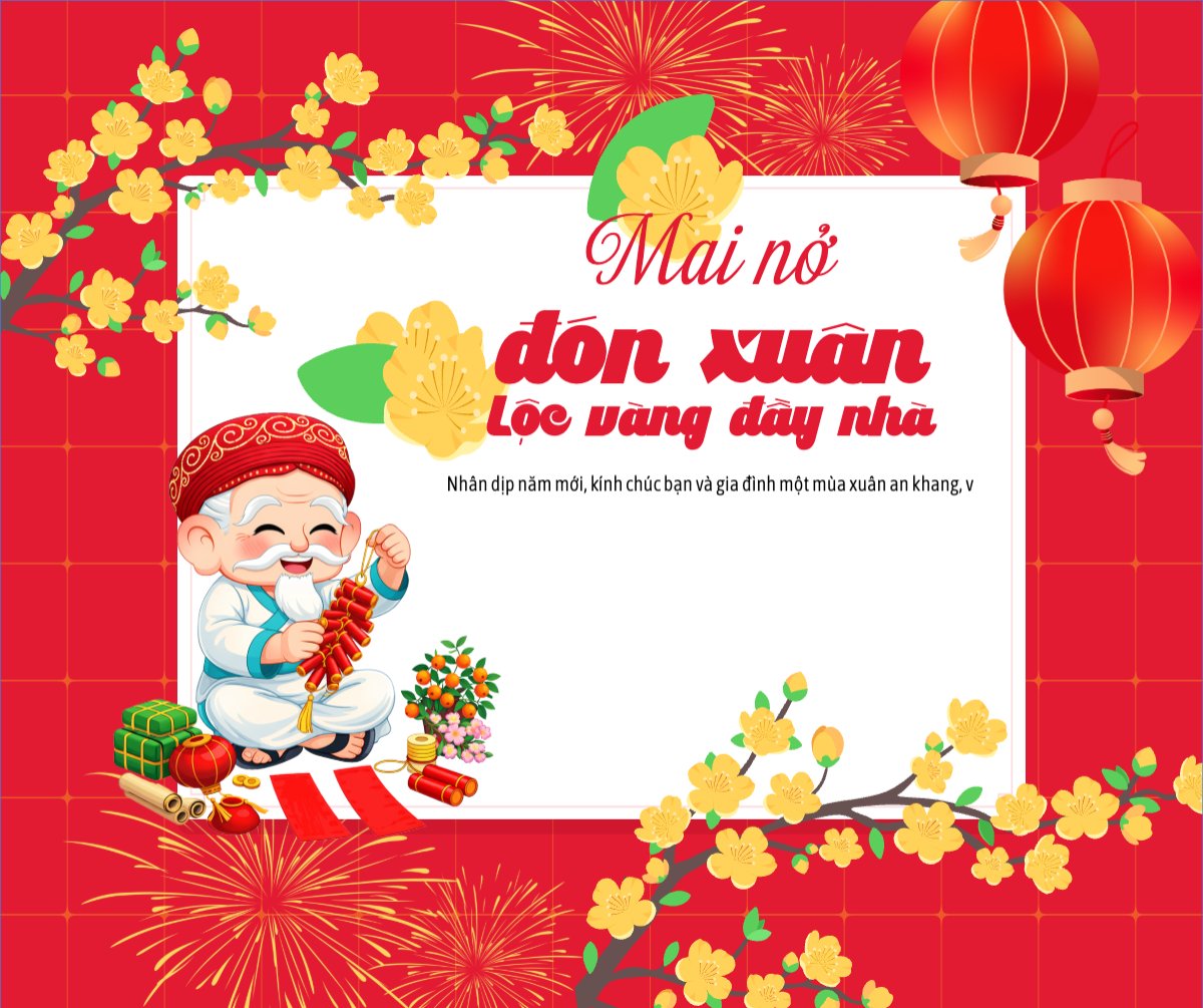 Mẫu Bài post MXH ngang Mai nở đón xuân lộc vàng đầy nhà — LayerPic