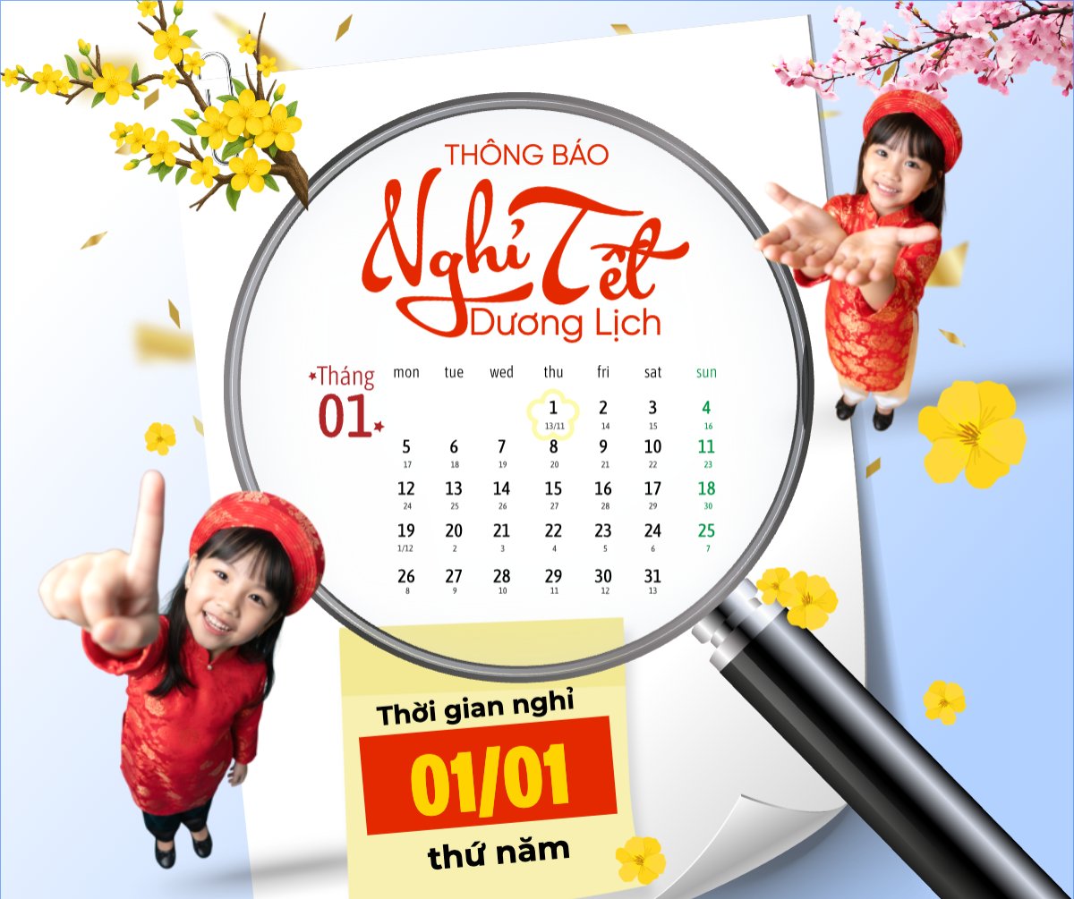 Mẫu Bài post MXH ngang Thông báo nghỉ tết dương lịch — LayerPic