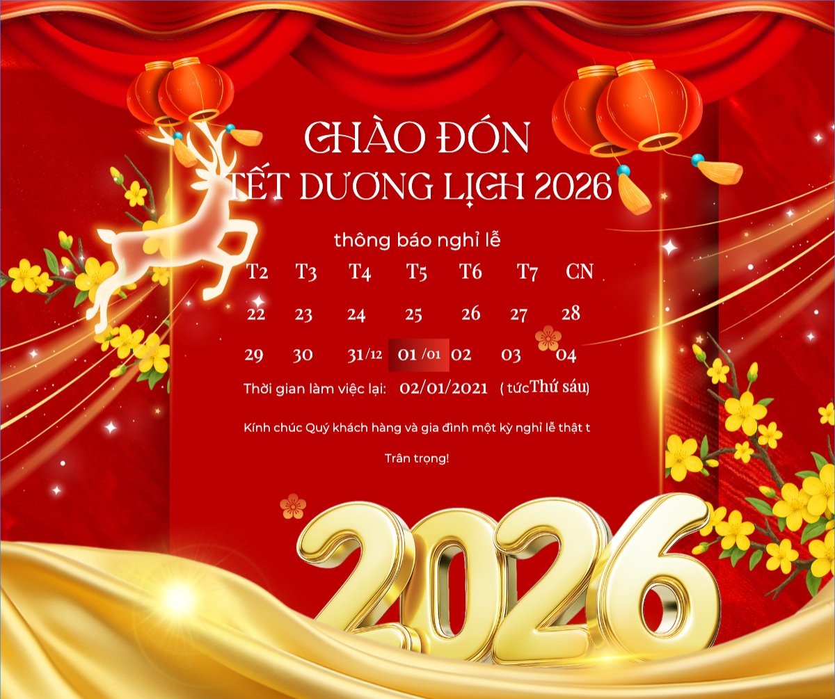 Mẫu Bài post MXH ngang Thông báo lịch nghỉ Tết dương lịch 2026 — LayerPic
