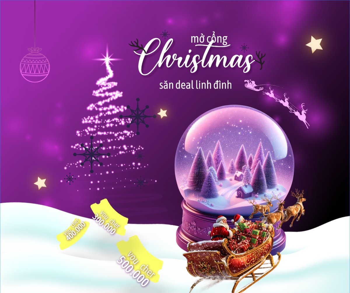 Mẫu Bài post MXH ngang Mở cổng Christmas săn deal linh đình — LayerPic