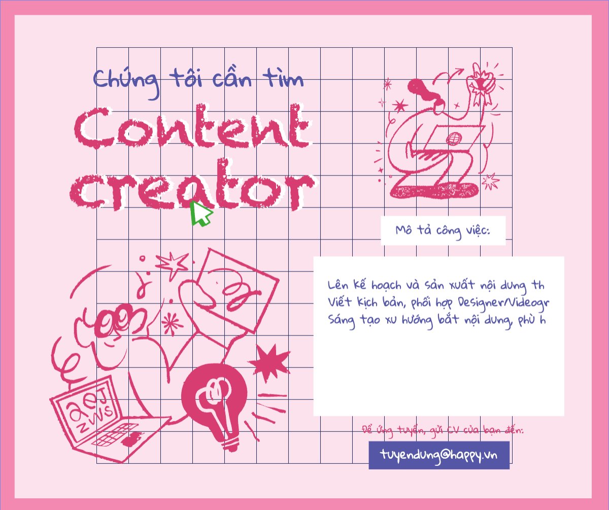 Mẫu Bài post MXH ngang Content creator, nhà sáng tạo nội dung, tuyển dụng, văn phòng, office, dễ thương, cute, đơn giản, simple — LayerPic