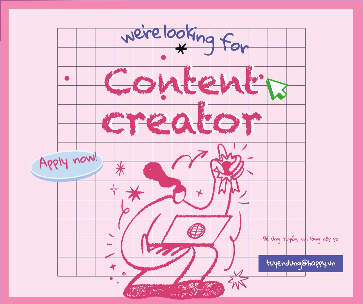 Mẫu Bài post MXH ngang Content creator, nhà sáng tạo nội dung, tuyển dụng, văn phòng, office, dễ thương, cute, đơn giản, simple — LayerPic