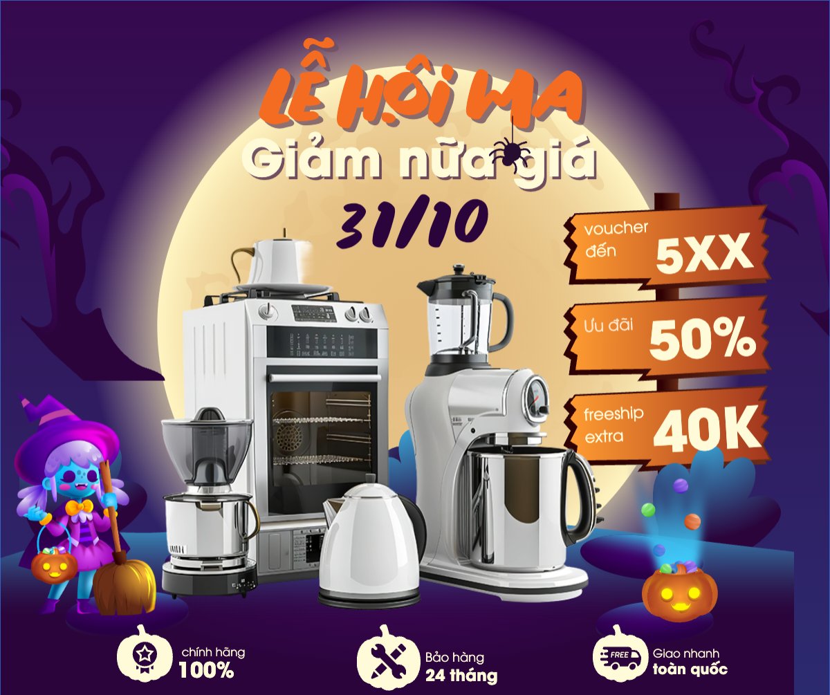 Mẫu Bài post MXH ngang Halloween, lễ hội ma quái, sự kiện, event, công nghệ, technology, điện tử, electronic, dễ thương, cute, chibi, hoạt hình, cartoon — LayerPic