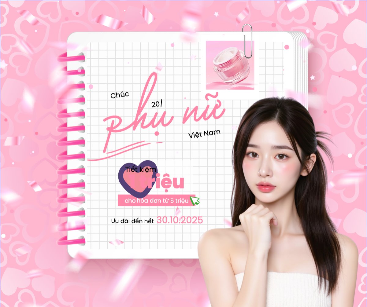 Mẫu Bài post MXH ngang 20/10, Ngày phụ nữ Việt Nam, Vietnamese Women's Day, phụ nữ, sự kiện, event, làm đẹp, beauty, thẩm mỹ, modern, hiện đại — LayerPic