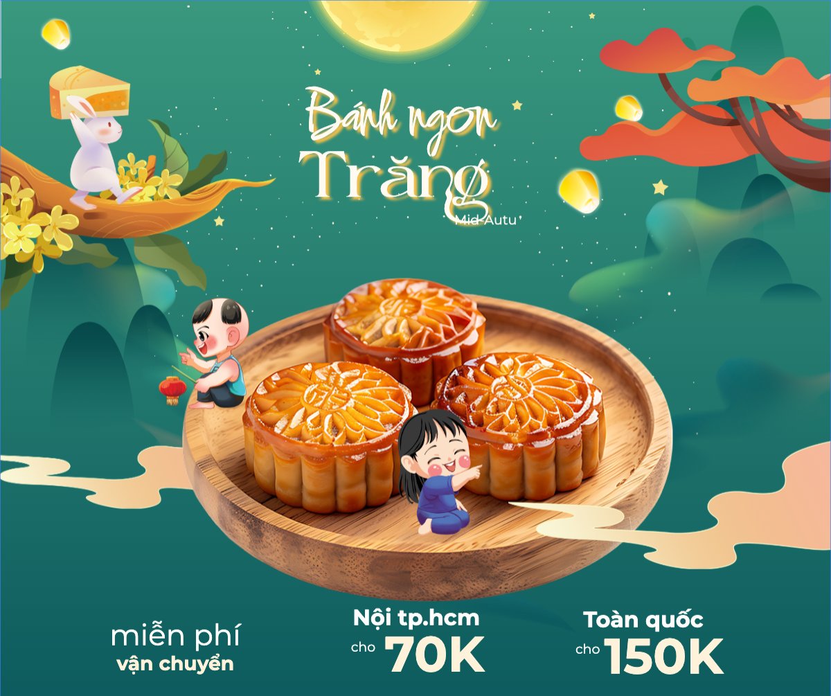 Mẫu Bài post MXH ngang Trung thu, Tết Đoàn Viên, mid-autumn festival, sự kiện, event, lễ hội, festival, ẩm thực, food, bánh trung thu, cute, dễ thương — LayerPic