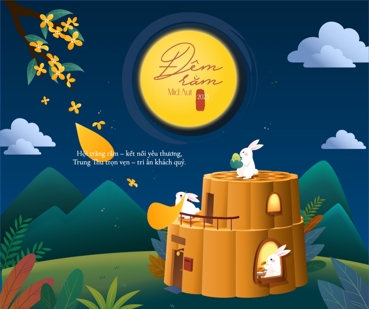 Mẫu Bài post MXH ngang Trung thu, Tết Đoàn Viên, mid-autumn festival, sự kiện, event, lễ hội, festival, ẩm thực, food, bánh trung thu, cute, dễ thương — LayerPic