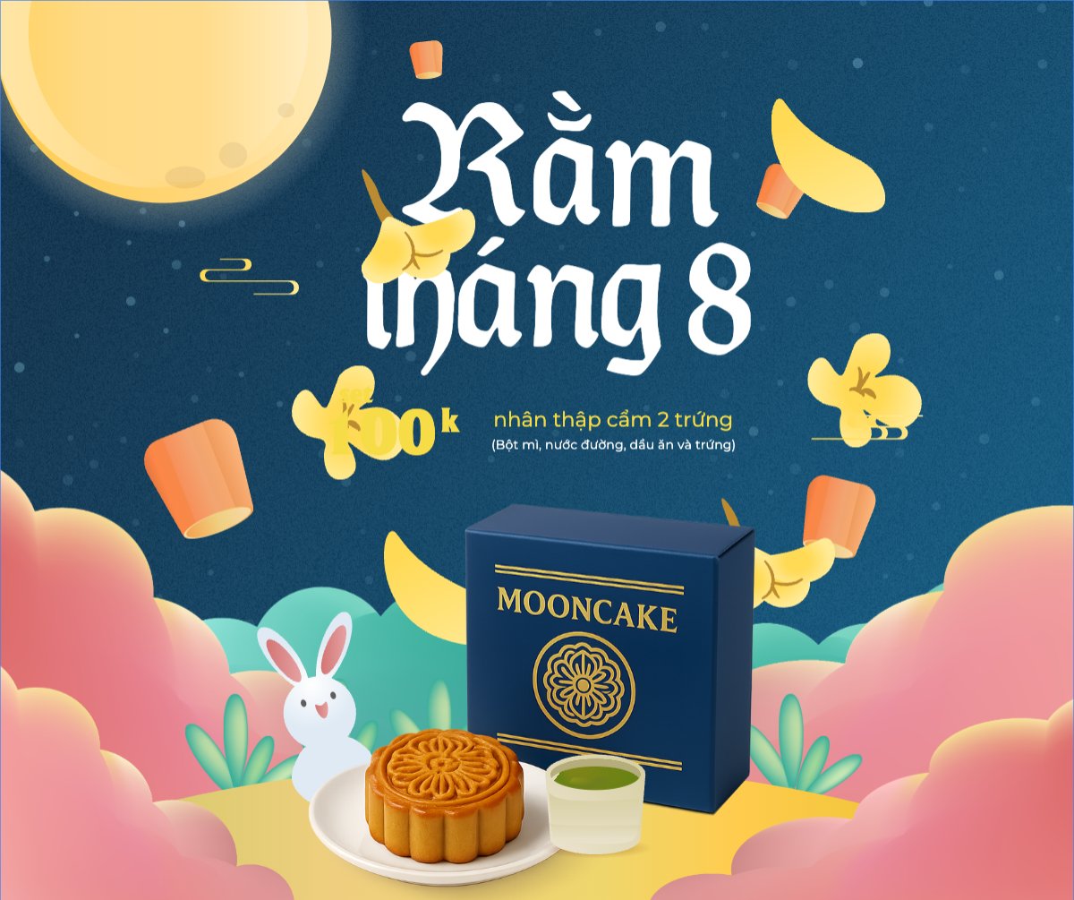 Mẫu Bài post MXH ngang Trung thu, Tết Đoàn Viên, mid-autumn festival, sự kiện, event, lễ hội, festival, ẩm thực, food, bánh trung thu, cute, dễ thương — LayerPic