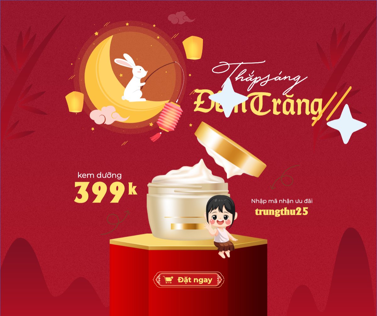 Mẫu Bài post MXH ngang Trung thu, Tết Đoàn Viên, mid-autumn festival, sự kiện, event, lễ hội, festival, mỹ phẩm, beauty, làm đẹp, sale, giảm giá, dễ thương, cute — LayerPic