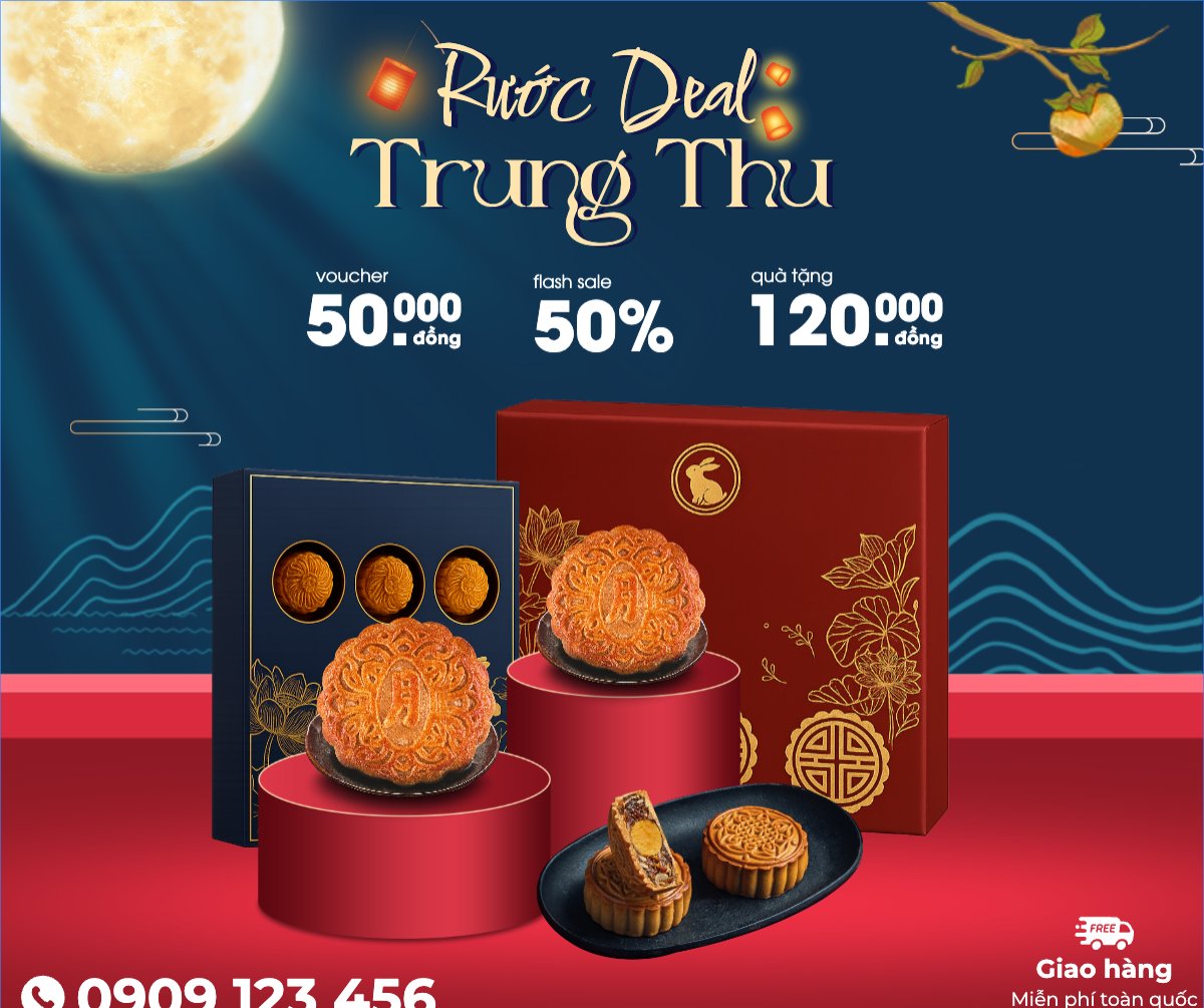 Mẫu Bài post MXH ngang Trung thu, Tết Đoàn Viên, mid-autumn festival, sự kiện, ẩm thực, food, event, hiện đại, modern, đơn giản — LayerPic