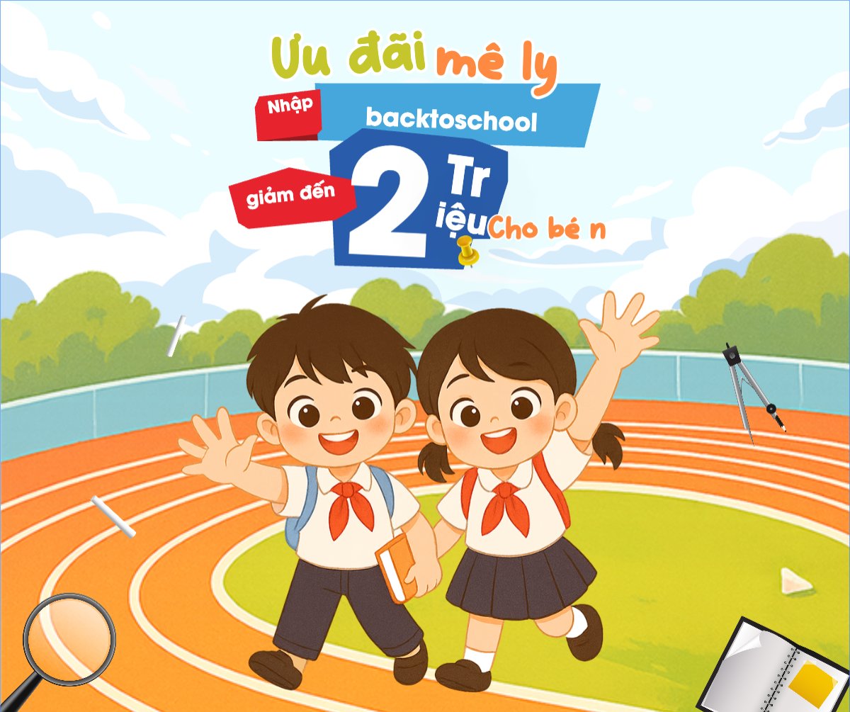 Mẫu Bài post MXH ngang Tựu trường, đến trường, nhập học, giáo dục, education, school, trường học, dễ thương, cute, chibi, hoạt hình, cartoon — LayerPic