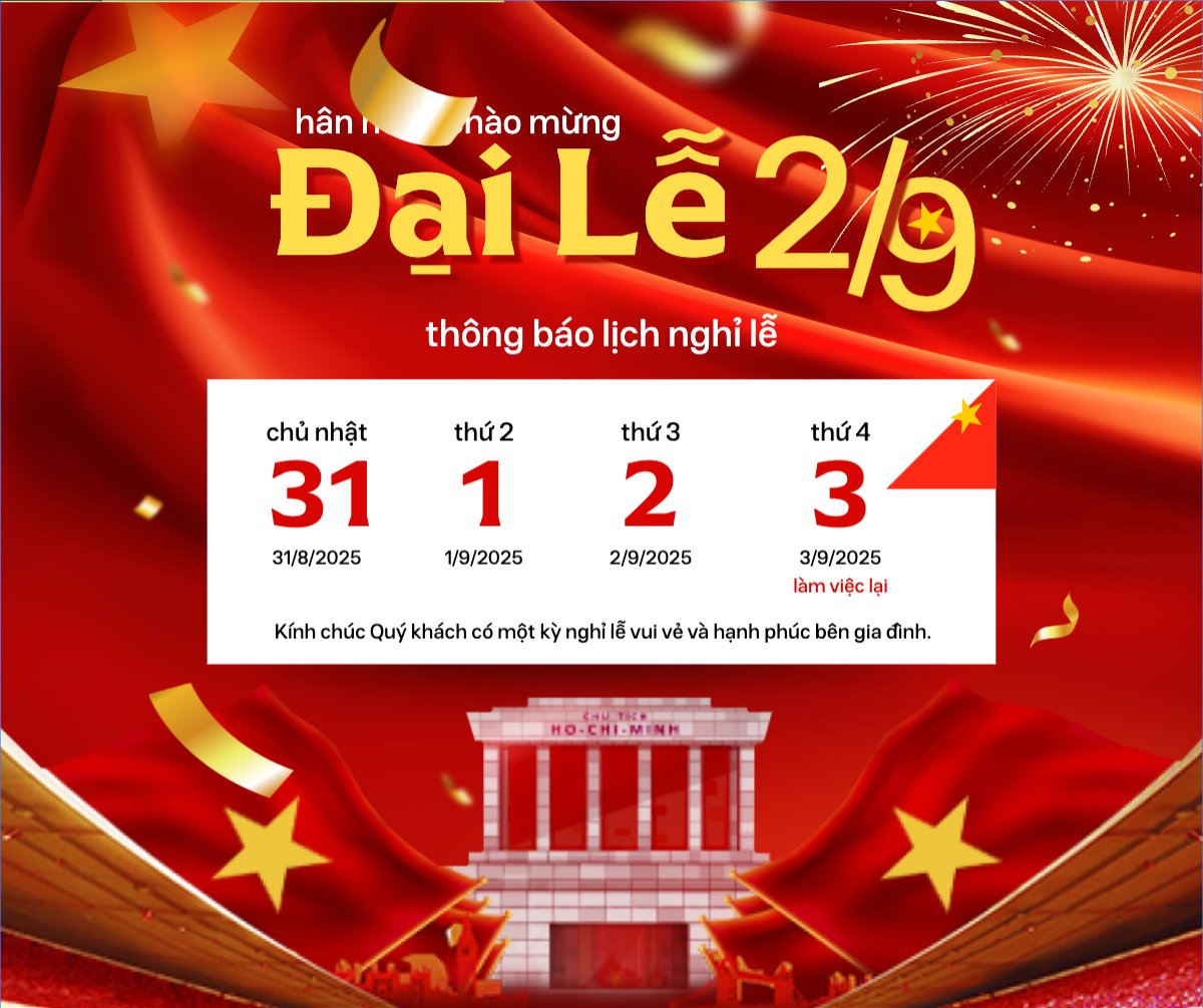 Mẫu Bài post MXH ngang 2/9, Quốc Khánh, lễ hội, thông báo, lịch nghỉ, Việt Nam, sự kiện, event, hiện đại, modern — LayerPic