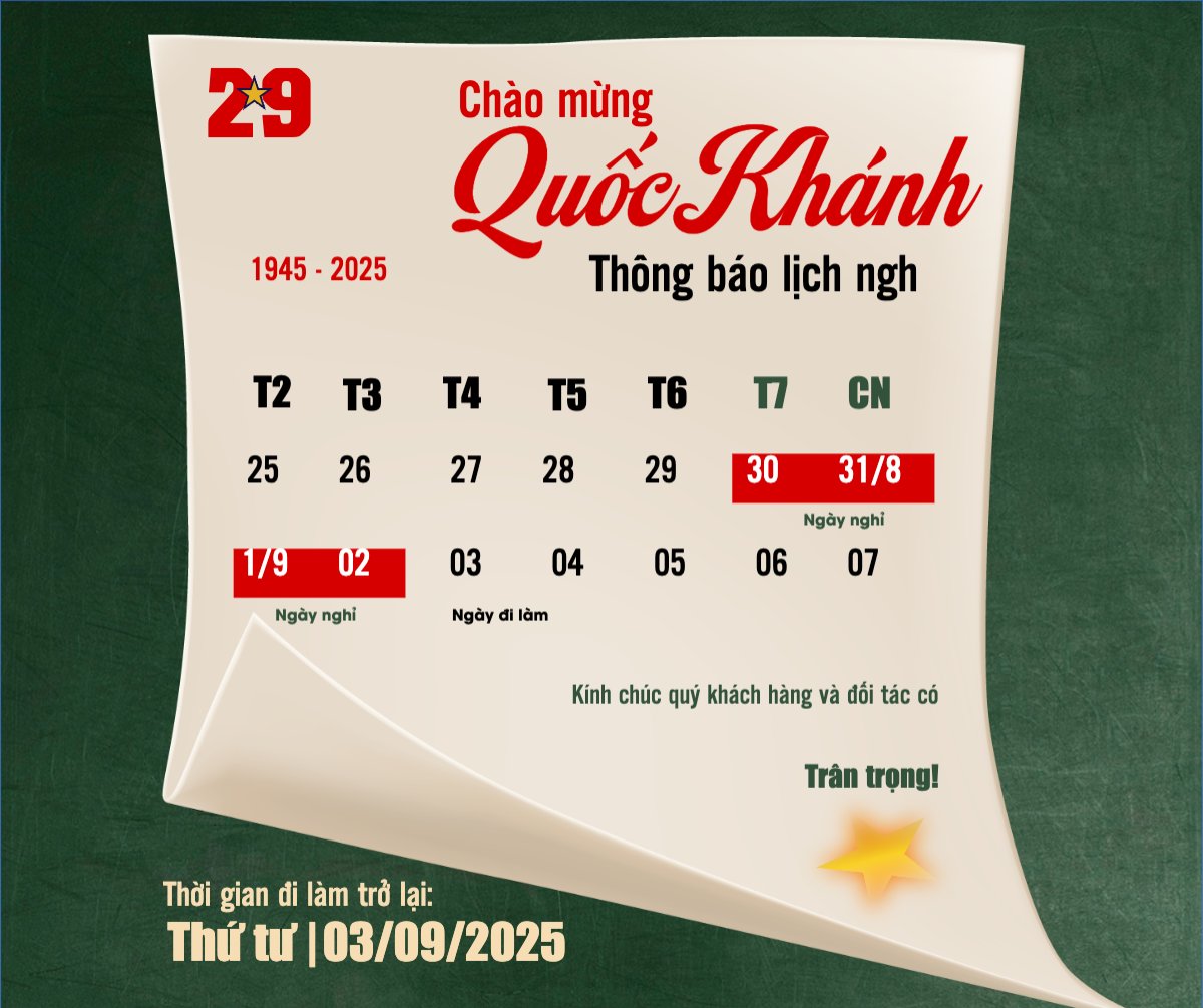 Mẫu Bài post MXH ngang 2/9, Quốc Khánh, lễ hội, thông báo, lịch nghỉ, Việt Nam, sự kiện, event, hiện đại, modern — LayerPic