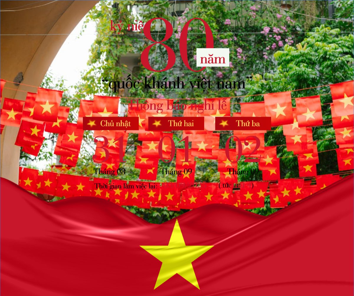 Mẫu Bài post MXH ngang 2/9, Quốc Khánh, lễ hội, thông báo, lịch nghỉ, Việt Nam, sự kiện, event, hiện đại, modern — LayerPic