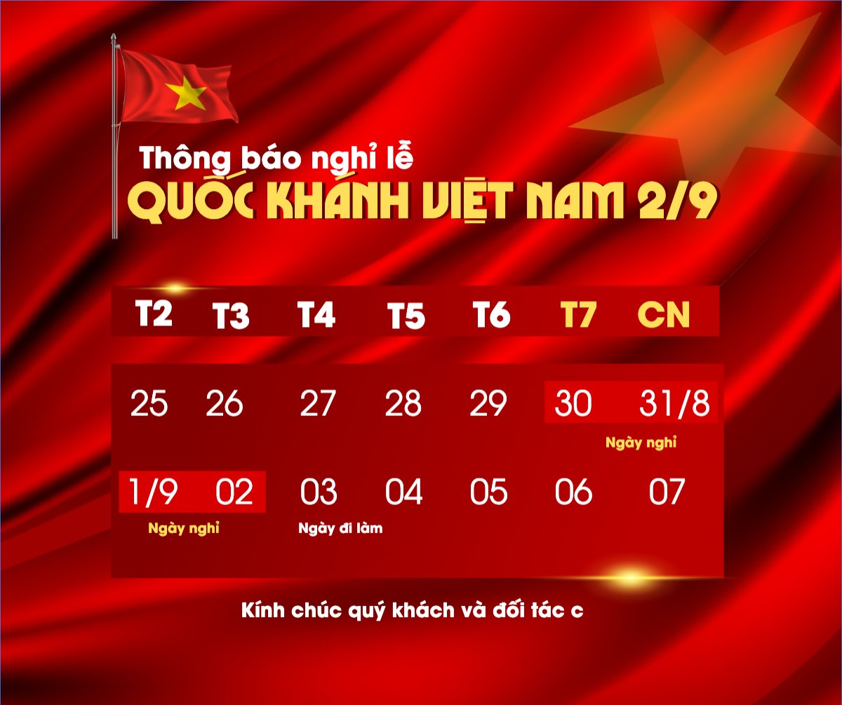 Mẫu Bài post MXH ngang 2/9, Quốc Khánh, lễ hội, thông báo, lịch nghỉ, Việt Nam, sự kiện, event, hiện đại, modern — LayerPic