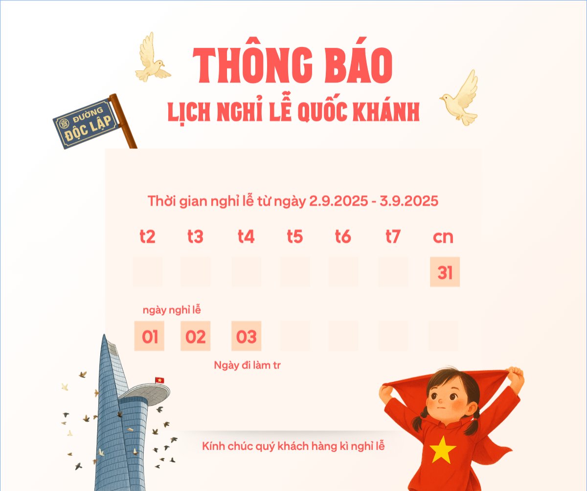 Mẫu Bài post MXH ngang 2/9, Quốc Khánh, lễ hội, thông báo, lịch nghỉ, Việt Nam, sự kiện, event, dễ thương, cute — LayerPic