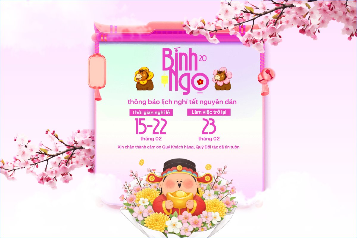 Mẫu Bài post MXH ngang Thông báo lịch nghỉ tết nguyên đán Bính Ngọ 2026 — LayerPic