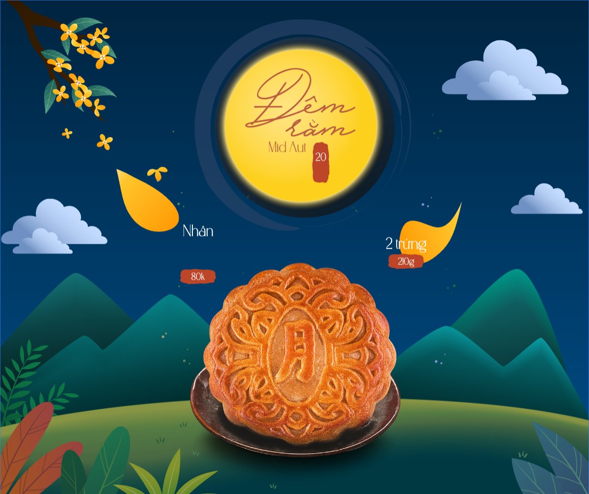 Mẫu Bài post MXH ngang Trung thu, Tết Đoàn Viên, mid-autumn festival, sự kiện, event, lễ hội, festival, ẩm thực, food, bánh trung thu, cute, dễ thương — LayerPic