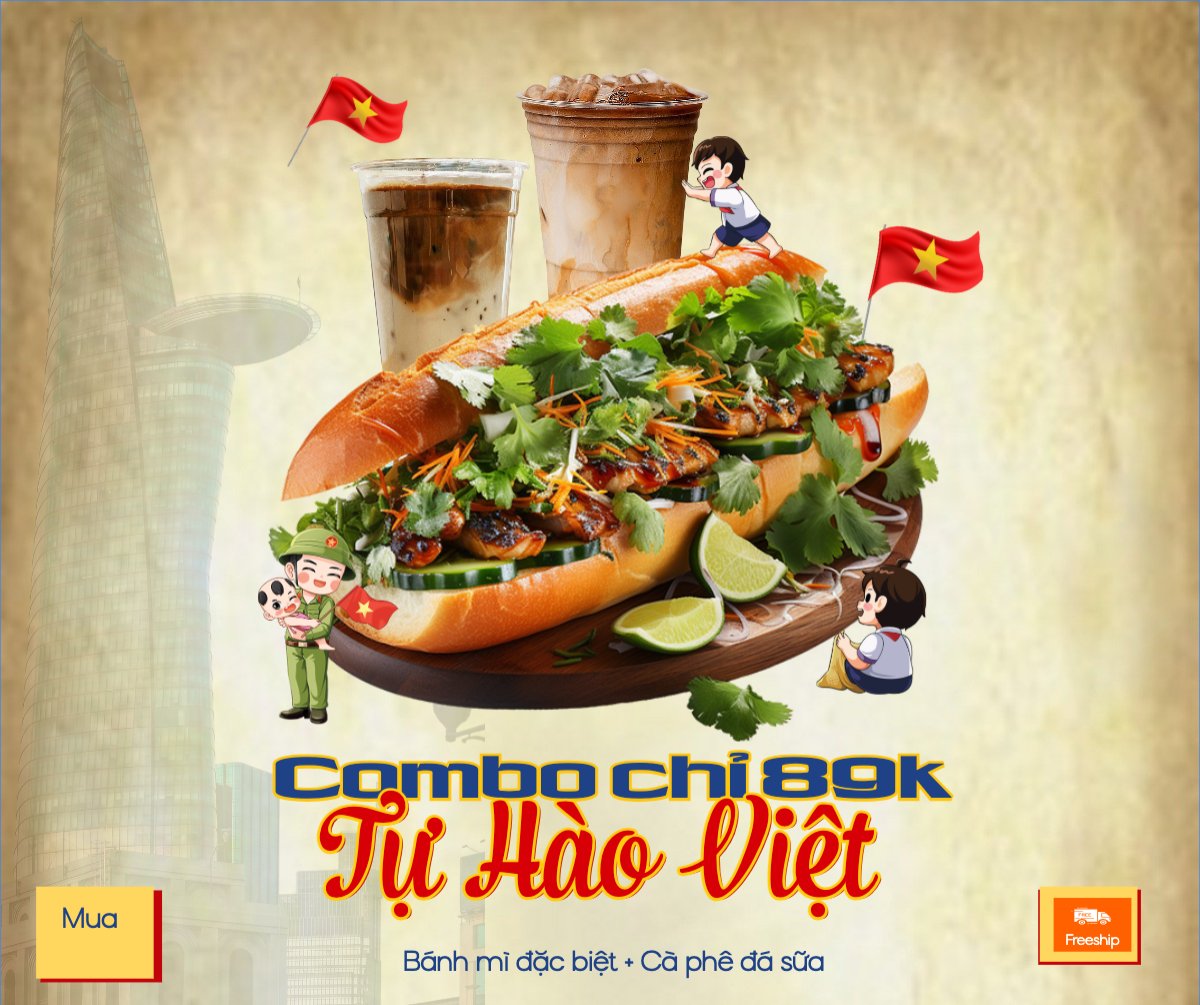 Mẫu Bài post MXH ngang 2/9, Quốc Khánh, lễ hội, Việt Nam, đồ ăn, food, thực phẩm, ẩm thực, món ăn, F&B, thức ăn, cổ điển, vintage, retro, classic — LayerPic