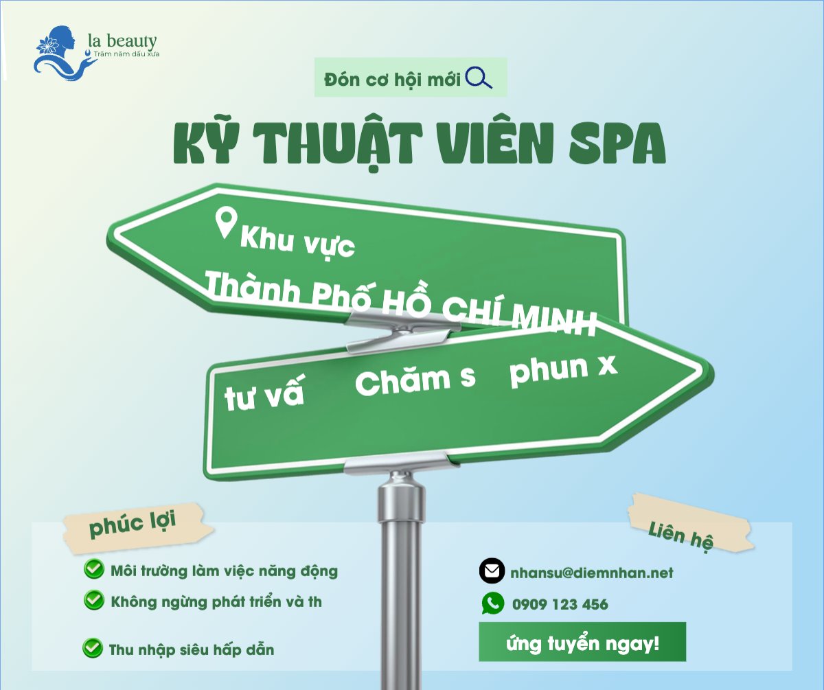 Mẫu Bài post MXH ngang Nhân viên spa, tuyển dụng, beauty, làm đẹp, thẩm mỹ, cosmetic, hiện đại, modern — LayerPic