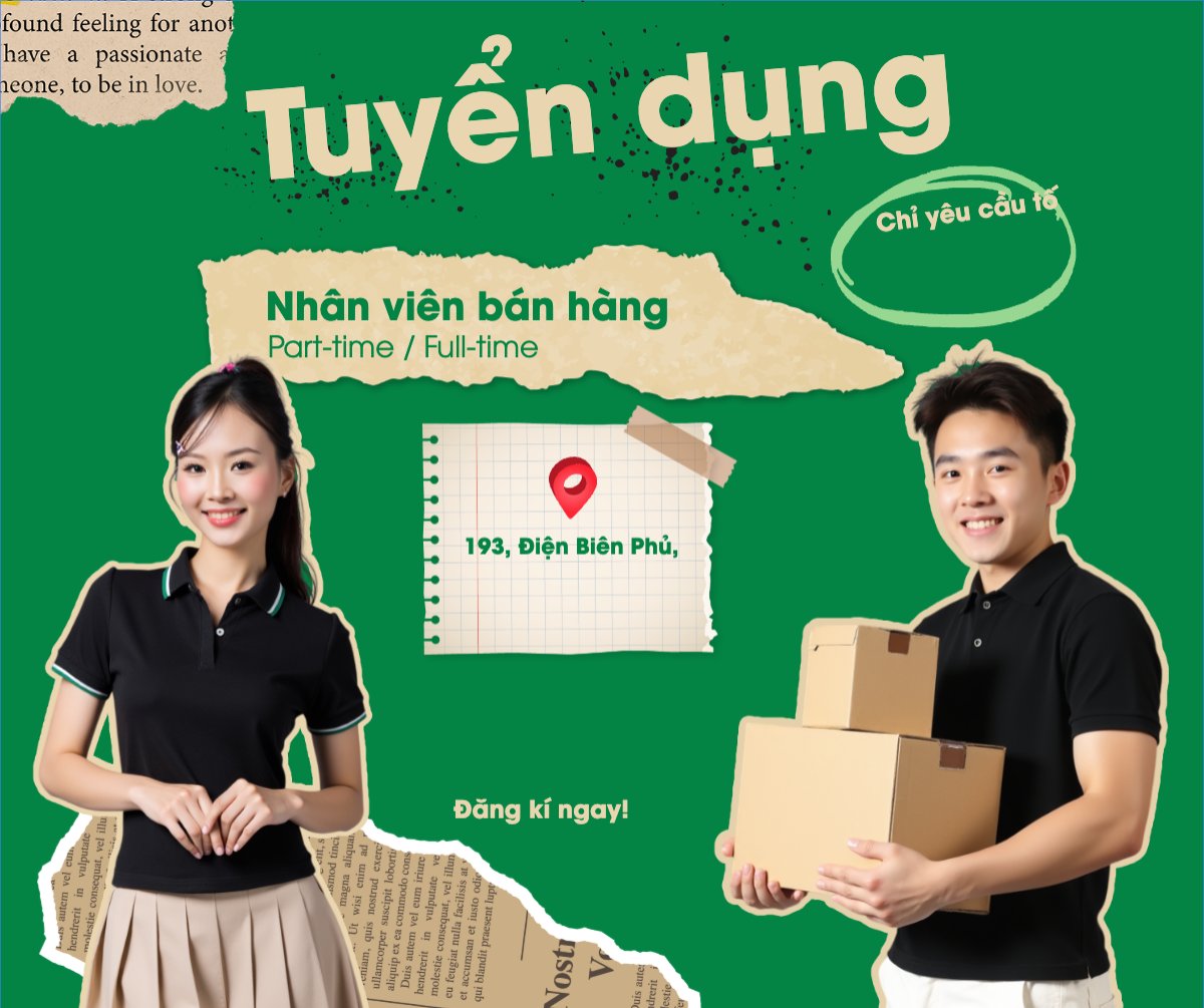 Mẫu Bài post MXH ngang Nhân viên, tuyển dụng, fashion, thời trang, quần áo, trang phục, clothes, outfit, cổ điển, vintage, retro, classic — LayerPic