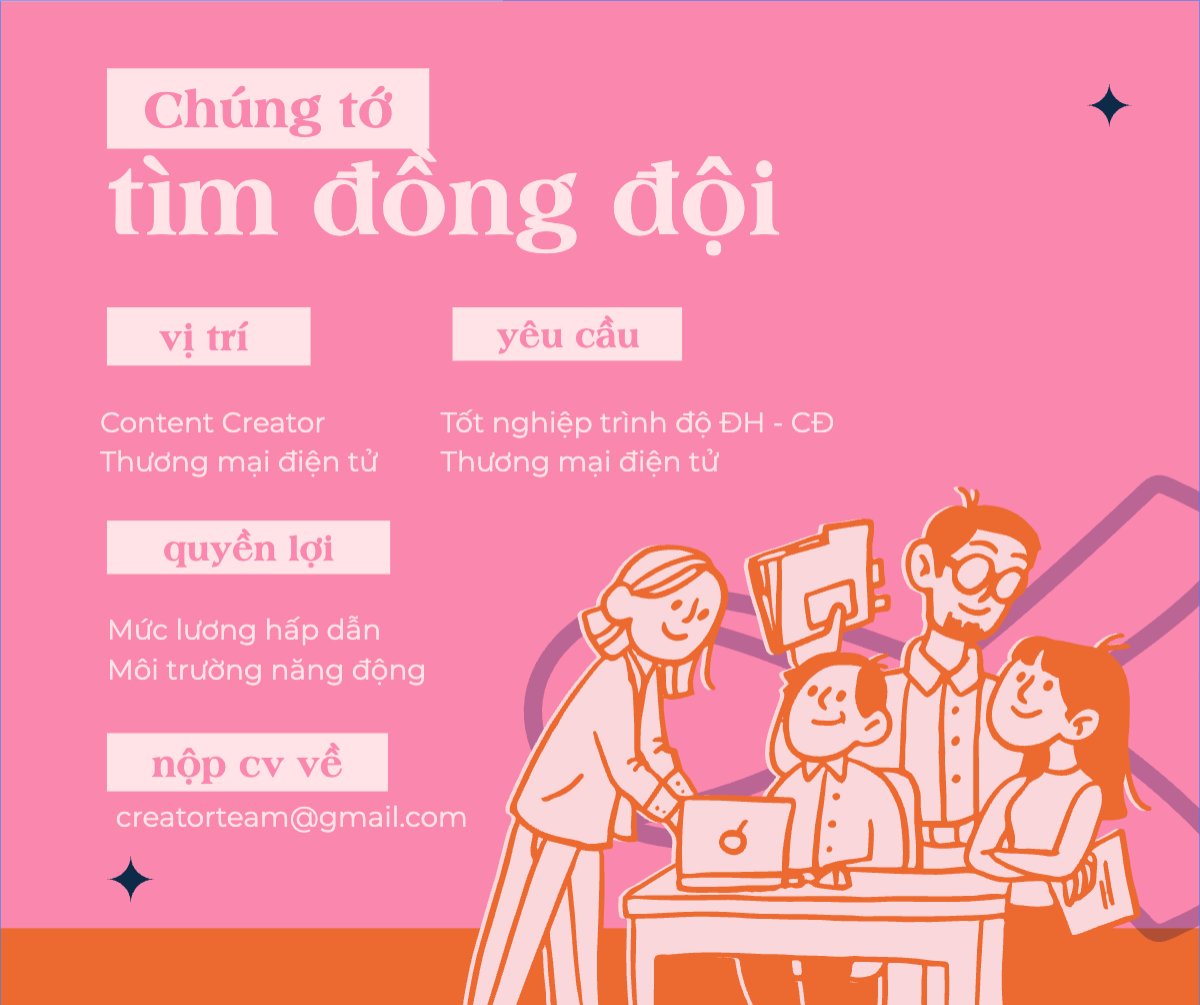 Mẫu Bài post MXH ngang Content creator, tuyển dụng, thương mại điện tử, commercial electronics, social media marketing, online, dễ thương, cute — LayerPic
