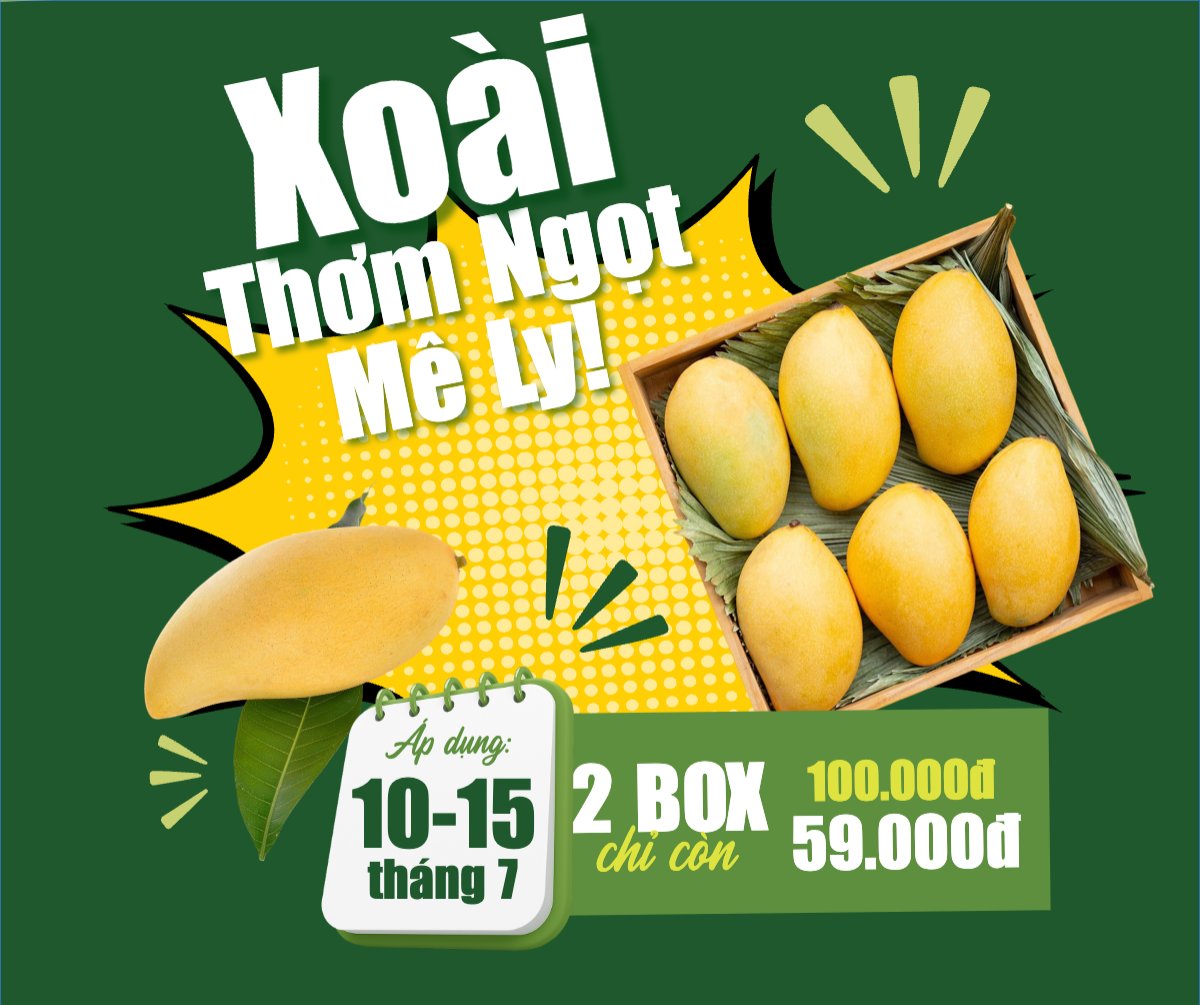 Mẫu Bài post MXH ngang Xoài, trái cây, đồ ăn, food, thực phẩm, ẩm thực, món ăn, F&B, nhà hàng, thức ăn, y2k, cổ điển, vintage, retro, classic — LayerPic