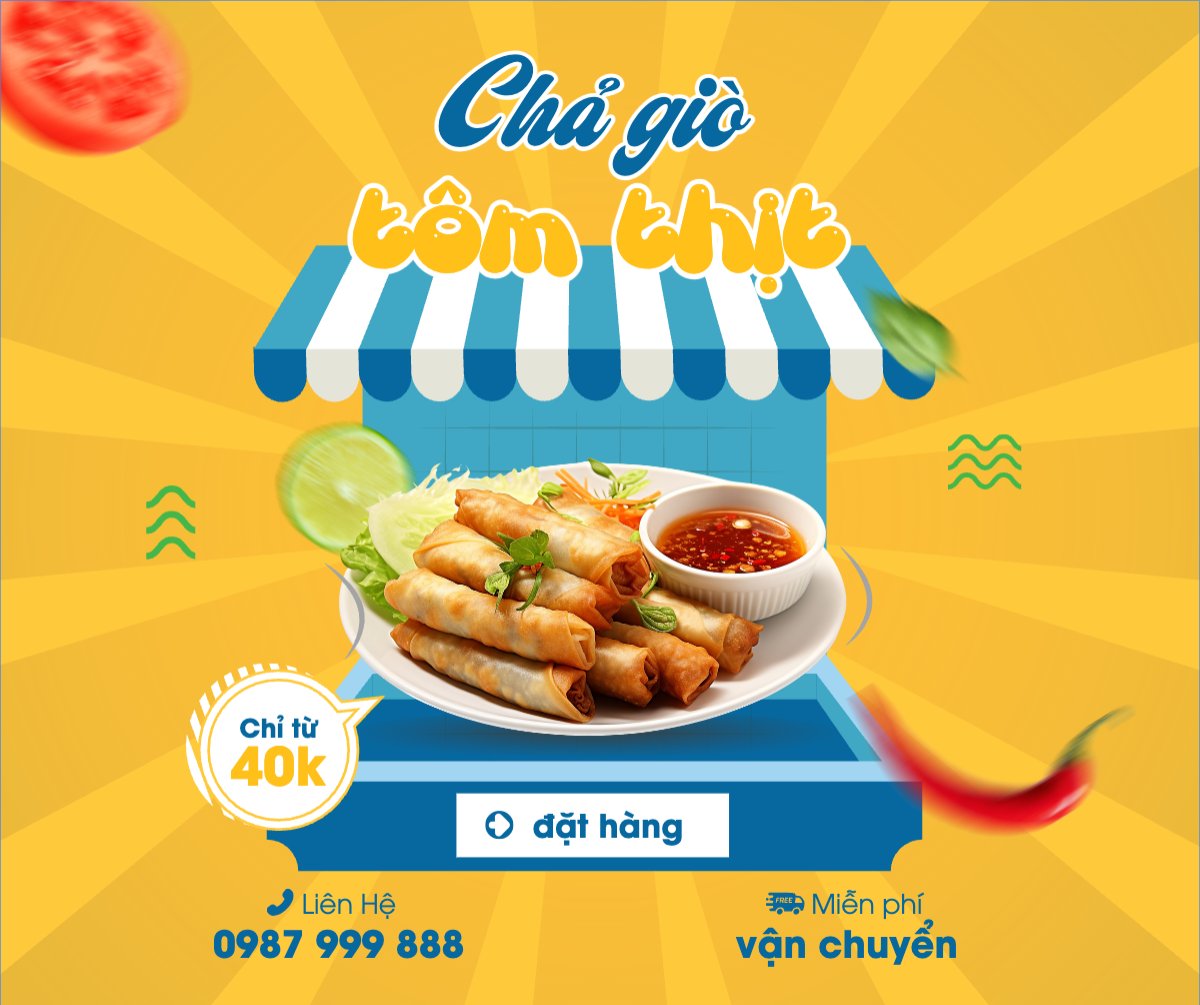 Mẫu Bài post MXH ngang Chả giò, chả, Đồ ăn, food, thực phẩm, ẩm thực, món ăn, F&B, nhà hàng, hiện đại, modern — LayerPic