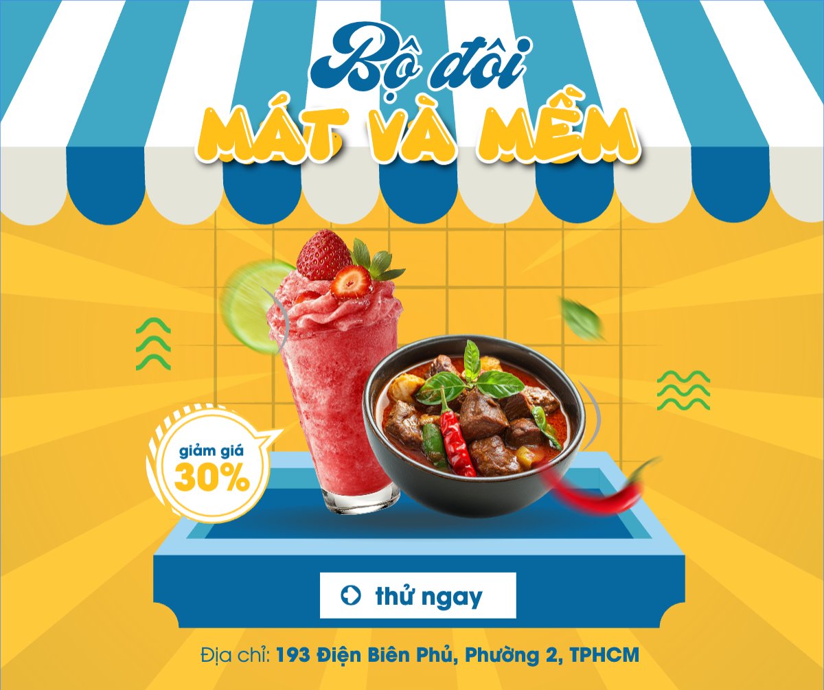 Mẫu Bài post MXH ngang Bò kho, trà dâu, nước uống, Đồ ăn, food, thực phẩm, ẩm thực, món ăn, F&B, nhà hàng, hiện đại, modern — LayerPic