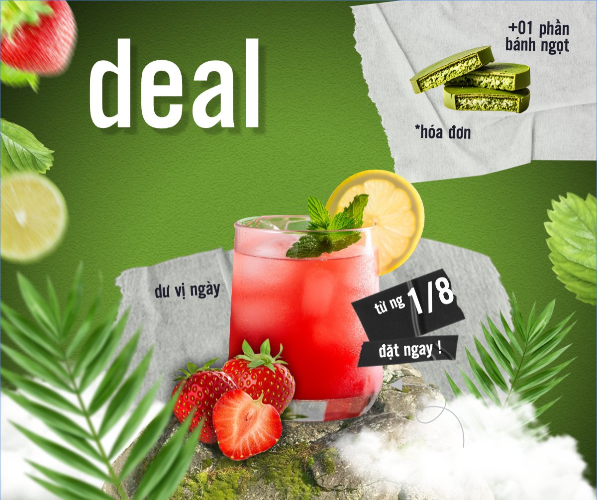 Mẫu Bài post MXH ngang Trà dâu, nước uống, juice, giải khát, F&B, drink, cafe, coffee, cà phê, trà sữa, milk tea, hiện đại — LayerPic