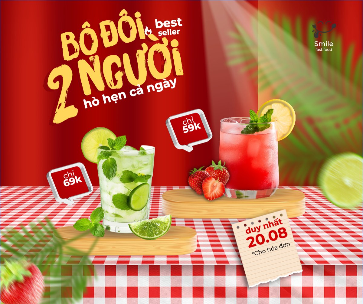 Mẫu Bài post MXH ngang Trà chanh, trà dâu, trà chanh, lemontea, soda, nước uống, juice, giải khát, F&B, drink, hiện đại — LayerPic