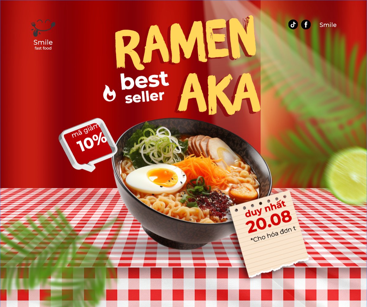 Mẫu Bài post MXH ngang Mì, ramen, đồ ăn, food, thực phẩm, ẩm thực, món ăn, F&B, nhà hàng, thức ăn, hiện đại — LayerPic