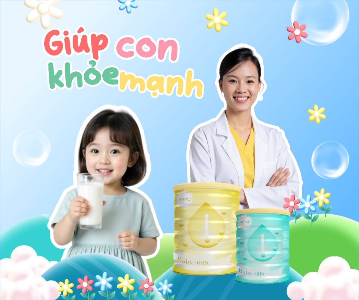 Mẫu Bài post MXH ngang Em bé, baby, trẻ em, kids, sữa, milk, đồ ăn, food, thực phẩm, ẩm thực, món ăn, F&B, thức ăn — LayerPic