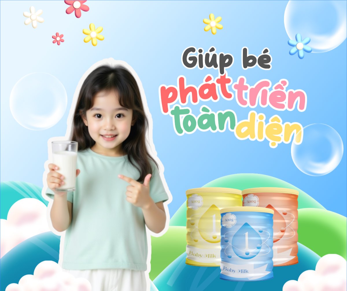 Mẫu Bài post MXH ngang Em bé, baby, trẻ em, kids, sữa, milk, đồ ăn, food, thực phẩm, ẩm thực, món ăn, F&B, thức ăn — LayerPic