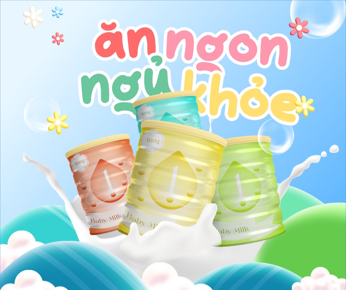 Mẫu Bài post MXH ngang Em bé, baby, trẻ em, kids, sữa, milk, đồ ăn, food, thực phẩm, ẩm thực, món ăn, F&B, thức ăn — LayerPic