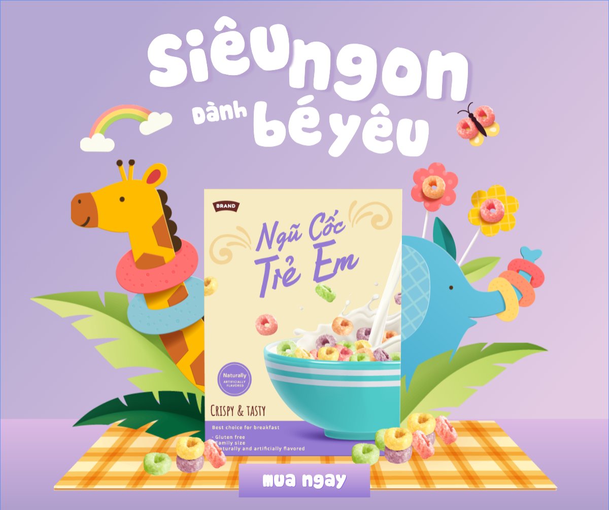 Mẫu Bài post MXH ngang Em bé, baby, trẻ em, kids, ngũ cốc, cereal, đồ ăn, food, thực phẩm, ẩm thực, món ăn, F&B, thức ăn — LayerPic