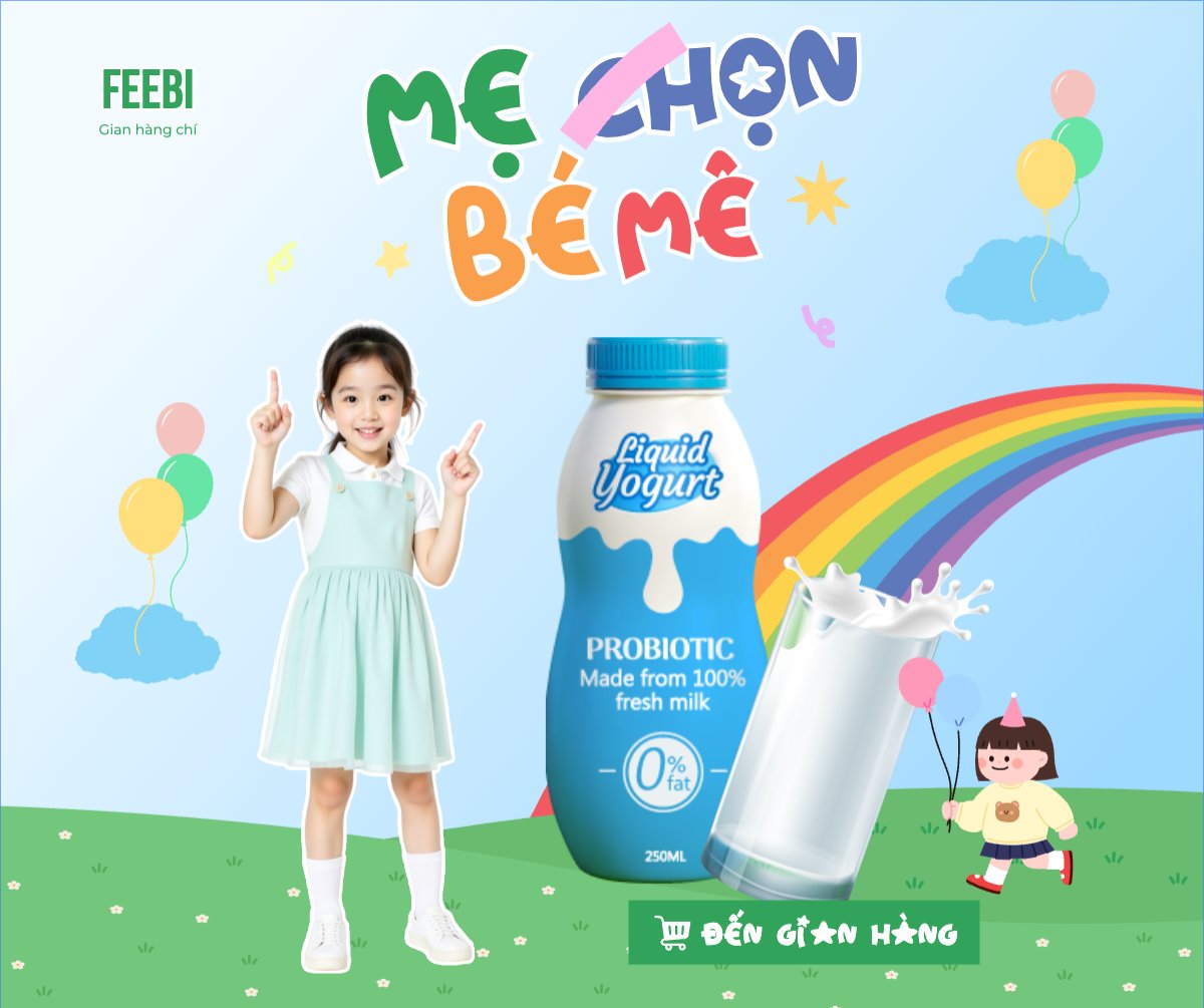 Mẫu Bài post MXH ngang Em bé, baby, trẻ em, kids, sữa, milk, đồ ăn, food, thực phẩm, ẩm thực, nước uống, drink — LayerPic