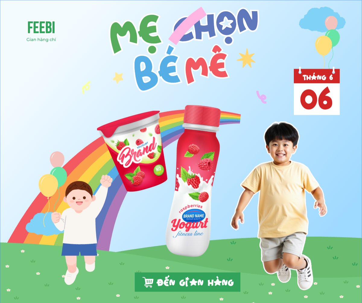 Mẫu Bài post MXH ngang Em bé, baby, trẻ em, kids, sữa, milk, đồ ăn, food, thực phẩm, ẩm thực, nước uống, drink — LayerPic
