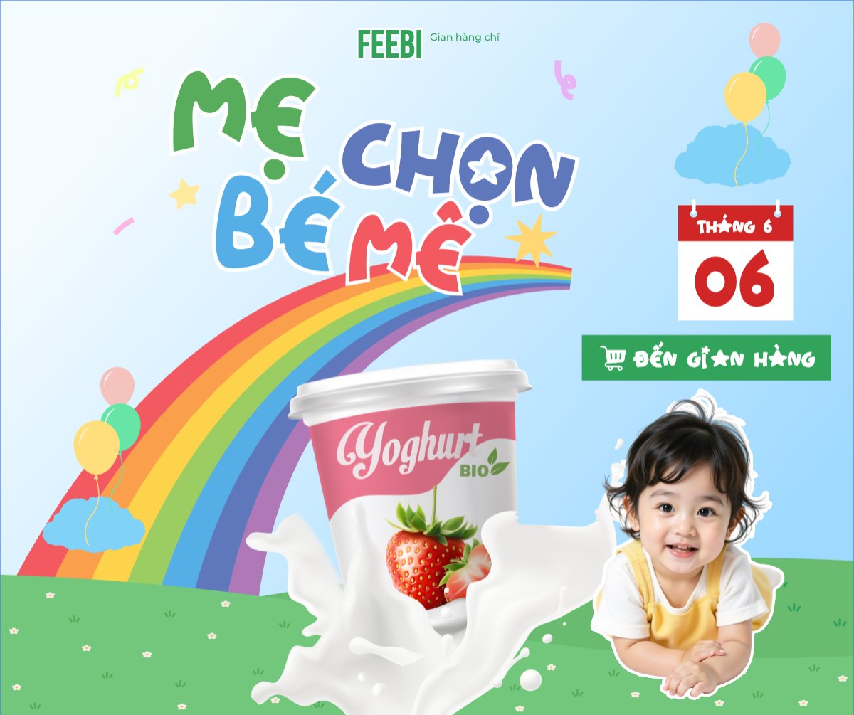 Mẫu Bài post MXH ngang Em bé, baby, trẻ em, kids, sữa, milk, đồ ăn, food, thực phẩm, ẩm thực, nước uống, drink — LayerPic