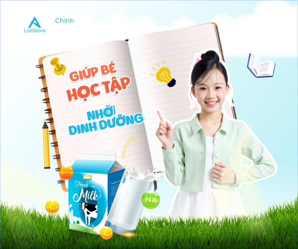 Mẫu Bài post MXH ngang Em bé, baby, trẻ em, kids, sữa, milk, đồ ăn, food, thực phẩm, ẩm thực, nước uống, drink — LayerPic