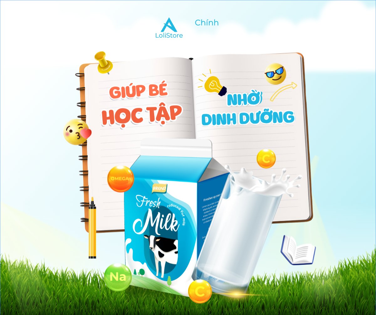 Mẫu Bài post MXH ngang Em bé, baby, trẻ em, kids, sữa, milk, đồ ăn, food, thực phẩm, ẩm thực, nước uống, drink — LayerPic
